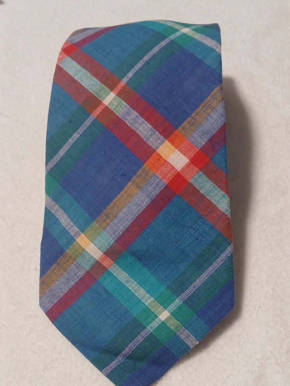 Brixton Blue and Teal Plaid Tie with Red and Gold Accents